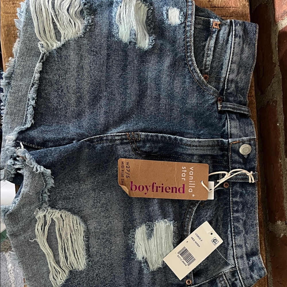 Vanilla Star Women's Blue Distressed Boyfriend Shorts